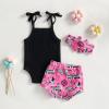 imageKuriozud Newborn Infant Baby Girl 2 Piece Summer Outfits Tank Romper Top  Ruffle Bloomer Shorts Set ClothesCowgirl Black
