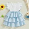 imageKuriozud Toddler Baby Girl Ruffle Dress Sleeveless Layered Princess Dresses Beach Sundress Little Girl Spring Summer ClothesPatchwork Blue