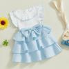 imageKuriozud Toddler Baby Girl Ruffle Dress Sleeveless Layered Princess Dresses Beach Sundress Little Girl Spring Summer ClothesPatchwork Blue