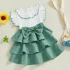 imageKuriozud Toddler Baby Girl Ruffle Dress Sleeveless Layered Princess Dresses Beach Sundress Little Girl Spring Summer ClothesPatchwork Green