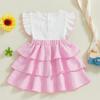 imageKuriozud Toddler Baby Girl Ruffle Dress Sleeveless Layered Princess Dresses Beach Sundress Little Girl Spring Summer ClothesPatchwork Pink