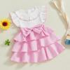 imageKuriozud Toddler Baby Girl Ruffle Dress Sleeveless Layered Princess Dresses Beach Sundress Little Girl Spring Summer ClothesPatchwork Pink