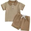 Lapel Shirt Striped Khaki