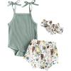 imageKuriozud Newborn Infant Baby Girl 2 Piece Summer Outfits Tank Romper Top  Ruffle Bloomer Shorts Set ClothesCow Green