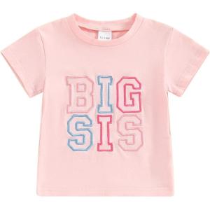 imageKuriozud Brother and Sister Matching Outfits Toddler Baby Boy Girl Short Sleeve Rompers T Shirt Top Sibling Matching OutfitsBig Sis Tshirt Pink