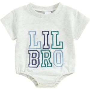 imageKuriozud Brother and Sister Matching Outfits Toddler Baby Boy Girl Short Sleeve Rompers T Shirt Top Sibling Matching OutfitsLil Bro Romper Grey