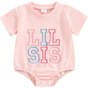 imageKuriozud Brother and Sister Matching Outfits Toddler Baby Boy Girl Short Sleeve Rompers T Shirt Top Sibling Matching OutfitsLil Sis Romper Pink