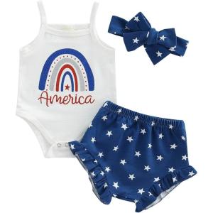 imageKuriozud Newborn Infant Baby Girl 2 Piece Summer Outfits Tank Romper Top  Ruffle Bloomer Shorts Set ClothesRainbow America