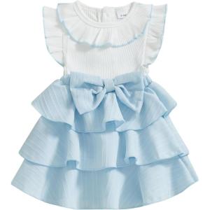 imageKuriozud Toddler Baby Girl Ruffle Dress Sleeveless Layered Princess Dresses Beach Sundress Little Girl Spring Summer ClothesPatchwork Blue