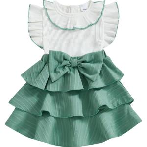 imageKuriozud Toddler Baby Girl Ruffle Dress Sleeveless Layered Princess Dresses Beach Sundress Little Girl Spring Summer ClothesPatchwork Green