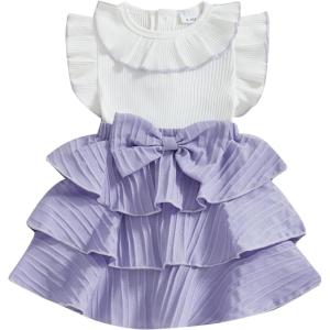 imageKuriozud Toddler Baby Girl Ruffle Dress Sleeveless Layered Princess Dresses Beach Sundress Little Girl Spring Summer ClothesPatchwork Purple