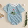 imageKuriozud Baby Boy Bubble Romper Golf Outfits 1st Birthday Hole in One Onesie Waffle Knit Bodysuit First Birthday ClothesSky Bluea