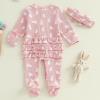 imageKuriozud Fathers Day Outfits Baby Girl Footie Onesie Romper Newborn Preemie Girl Ruffle Pajamas Pjs Daddys Girl ClothesPink Bunny