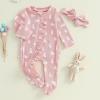 imageKuriozud Fathers Day Outfits Baby Girl Footie Onesie Romper Newborn Preemie Girl Ruffle Pajamas Pjs Daddys Girl ClothesPink Bunny