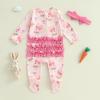 imageKuriozud Fathers Day Outfits Baby Girl Footie Onesie Romper Newborn Preemie Girl Ruffle Pajamas Pjs Daddys Girl ClothesPink Rabbit