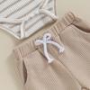imageKuriozud Newborn Baby Boy Clothes Button Long Sleeve Romper Bodysuit Pants Set Infant Soft Waffle Fall Winter OutfitStriped Beige