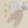 imageKuriozud Newborn Baby Boy Clothes Button Long Sleeve Romper Bodysuit Pants Set Infant Soft Waffle Fall Winter OutfitStriped Beige