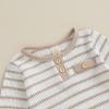 imageKuriozud Newborn Baby Boy Clothes Button Long Sleeve Romper Bodysuit Pants Set Infant Soft Waffle Fall Winter OutfitStriped Beige