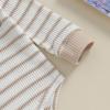 imageKuriozud Newborn Baby Boy Clothes Button Long Sleeve Romper Bodysuit Pants Set Infant Soft Waffle Fall Winter OutfitStriped Beige