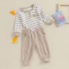 imageKuriozud Newborn Baby Boy Clothes Button Long Sleeve Romper Bodysuit Pants Set Infant Soft Waffle Fall Winter OutfitStriped Beige