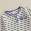 imageKuriozud Newborn Baby Boy Clothes Button Long Sleeve Romper Bodysuit Pants Set Infant Soft Waffle Fall Winter OutfitStriped Blue