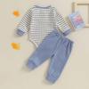 imageKuriozud Newborn Baby Boy Clothes Button Long Sleeve Romper Bodysuit Pants Set Infant Soft Waffle Fall Winter OutfitStriped Blue