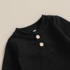 imageKuriozud Newborn Baby Boy Clothes Button Long Sleeve Romper Bodysuit Pants Set Infant Soft Waffle Fall Winter OutfitWaffle Black