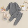 imageKuriozud Newborn Baby Boy Clothes Button Long Sleeve Romper Bodysuit Pants Set Infant Soft Waffle Fall Winter OutfitWaffle Gray