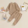 imageKuriozud Newborn Baby Boy Clothes Button Long Sleeve Romper Bodysuit Pants Set Infant Soft Waffle Fall Winter OutfitWaffle Khaki