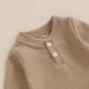 imageKuriozud Newborn Baby Boy Clothes Button Long Sleeve Romper Bodysuit Pants Set Infant Soft Waffle Fall Winter OutfitWaffle Khaki