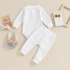 imageKuriozud Newborn Baby Boy Clothes Button Long Sleeve Romper Bodysuit Pants Set Infant Soft Waffle Fall Winter OutfitWaffle White