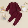 imageKuriozud Newborn Baby Boy Clothes Button Long Sleeve Romper Bodysuit Pants Set Infant Soft Waffle Fall Winter OutfitWaffle Wine Red