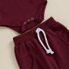 imageKuriozud Newborn Baby Boy Clothes Button Long Sleeve Romper Bodysuit Pants Set Infant Soft Waffle Fall Winter OutfitWaffle Wine Red