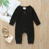 imageKuriozud Newborn Infant Unisex Baby Boy Girl Clothes Button Romper Jumpsuit Basic One Piece OutfitsLong Sleeve One Piece Black