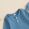 imageKuriozud Newborn Infant Unisex Baby Boy Girl Clothes Button Romper Jumpsuit Basic One Piece OutfitsLong Sleeve With Hat Blue