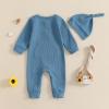imageKuriozud Newborn Infant Unisex Baby Boy Girl Clothes Button Romper Jumpsuit Basic One Piece OutfitsLong Sleeve With Hat Blue