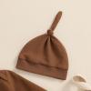 imageKuriozud Newborn Infant Unisex Baby Boy Girl Clothes Button Romper Jumpsuit Basic One Piece OutfitsLong Sleeve With Hat Brown