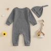 imageKuriozud Newborn Infant Unisex Baby Boy Girl Clothes Button Romper Jumpsuit Basic One Piece OutfitsLong Sleeve With Hat Grey