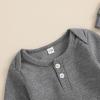 imageKuriozud Newborn Infant Unisex Baby Boy Girl Clothes Button Romper Jumpsuit Basic One Piece OutfitsLong Sleeve With Hat Grey