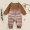imageKuriozud Newborn Infant Unisex Baby Boy Girl Clothes Button Romper Jumpsuit Basic One Piece OutfitsStriped Long Sleeve Brown