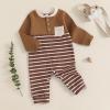 imageKuriozud Newborn Infant Unisex Baby Boy Girl Clothes Button Romper Jumpsuit Basic One Piece OutfitsStriped Long Sleeve Brown