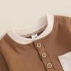 imageKuriozud Newborn Infant Unisex Baby Boy Girl Clothes Button Romper Jumpsuit Basic One Piece OutfitsStriped Long Sleeve Brown