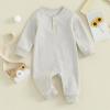 imageKuriozud Newborn Infant Unisex Baby Boy Girl Clothes Button Romper Jumpsuit Basic One Piece OutfitsWaffle Long Sleeve Apricot