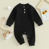 imageKuriozud Newborn Infant Unisex Baby Boy Girl Clothes Button Romper Jumpsuit Basic One Piece OutfitsWaffle Long Sleeve Black