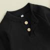 imageKuriozud Newborn Infant Unisex Baby Boy Girl Clothes Button Romper Jumpsuit Basic One Piece OutfitsWaffle Long Sleeve Black
