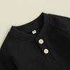 imageKuriozud Newborn Infant Unisex Baby Boy Girl Clothes Button Romper Jumpsuit Basic One Piece OutfitsWaffle Long Sleeve Black