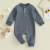 imageKuriozud Newborn Infant Unisex Baby Boy Girl Clothes Button Romper Jumpsuit Basic One Piece OutfitsWaffle Long Sleeve Bluegray