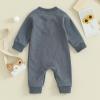 imageKuriozud Newborn Infant Unisex Baby Boy Girl Clothes Button Romper Jumpsuit Basic One Piece OutfitsWaffle Long Sleeve Bluegray