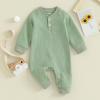 imageKuriozud Newborn Infant Unisex Baby Boy Girl Clothes Button Romper Jumpsuit Basic One Piece OutfitsWaffle Long Sleeve Green