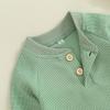 imageKuriozud Newborn Infant Unisex Baby Boy Girl Clothes Button Romper Jumpsuit Basic One Piece OutfitsWaffle Long Sleeve Green